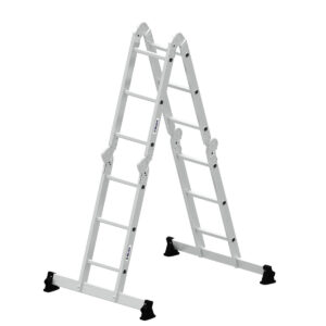 Günzburger Steigtechnik Vielzweckleiter 4-teilig mit nivello®-Traverse und Holzbelag 4x3 Sprossen