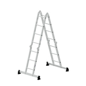 Günzburger Steigtechnik Vielzweckleiter 4-teilig mit nivello®-Traverse und Holzbelag 2x3 + 2x4 Sprossen