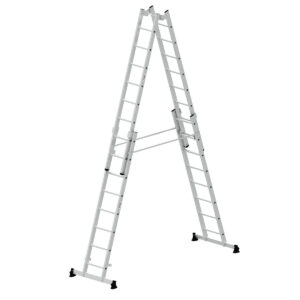 Günzburger Steigtechnik Sprossen-Stehleiter 4-teilig mit nivello®-Traverse 4x8 Sprossen