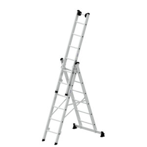 Günzburger Steigtechnik Mehrzweckleiter 3-teilig mit nivello®-Traverse und Wandlaufrollen 3x6 Sprossen