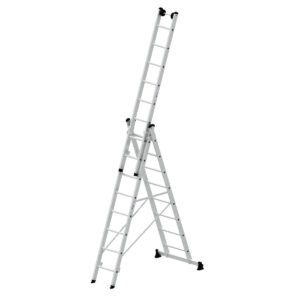 Günzburger Steigtechnik Mehrzweckleiter 3-teilig mit nivello®-Traverse und Wandlaufrollen 3x8 Sprossen