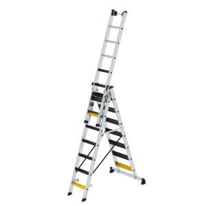 Günzburger Steigtechnik Stufen-Mehrzweckleiter 3-teilig mit nivello®-Traverse und clip-step R13 3x7 Stufen