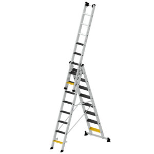 Günzburger Steigtechnik Stufen-Mehrzweckleiter 3-teilig mit nivello®-Traverse und clip-step R13 3x8 Stufen