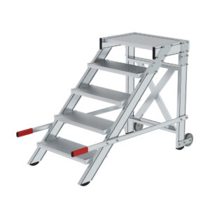 Günzburger Steigtechnik Arbeitspodest fahrbar, Stufenbreite 600 mm, Aluminium geriffelt 5 Stufen