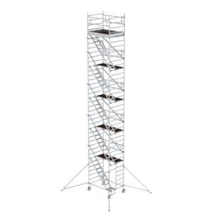Günzburger Steigtechnik Rollgerüst 1,35 x 1,80 m mit Schrägaufstiegen & Ausleger Plattformhöhe 10,35 m