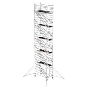 Günzburger Steigtechnik Rollgerüst 1,35 x 2,45 m mit Schrägaufstiegen & Ausleger Plattformhöhe 10,35 m