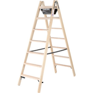Günzburger Steigtechnik Stufen-Stehleiter Holz beidseitig begehbar 2x7 Stufen
