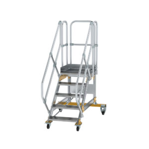 Günzburger Steigtechnik Plattformtreppe 45° fahrbar Stufenbreite 600 mm 5 Stufen Aluminium geriffelt