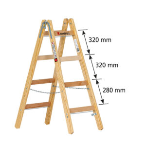Euroline Holz-Sprossenstehleiter Nr. 12506 mit unterschiedlichem Sprossenabstand und Eimerhaken 2x4