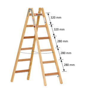 Euroline Holz-Sprossenstehleiter Nr. 12506 mit unterschiedlichem Sprossenabstand und Eimerhaken 2x6