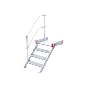 Euroline Podesttreppe 45 Grad, 600 mm Stufenbreite 1 Treppen-/Podestgeländer, Stufenausführung Alu – gerieft 4 Stufen