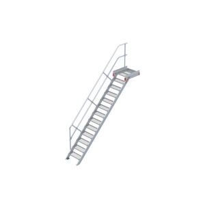 Euroline Podesttreppe 45 Grad, 600 mm Stufenbreite 1 Treppen-/Podestgeländer, Stufenausführung Stahl - Gitterrost 13 Stufen