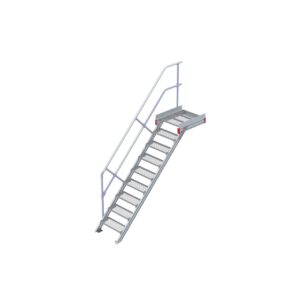 Euroline Podesttreppe 45 Grad, 600 mm Stufenbreite 1 Treppen-/Podestgeländer, Stufenausführung Stahl - Gitterrost 9 Stufen
