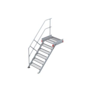 Euroline Podesttreppe 45 Grad, 800 mm Stufenbreite 1 Treppen-/Podestgeländer, Stufenausführung Stahl - Gitterrost 6 Stufen