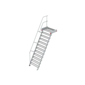 Euroline Podesttreppe 60 Grad, 1000 mm Stufenbreite 1 Treppen-/Podestgeländer, Stufenausführung Stahl - Gitterrost 12 Stufen