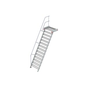Euroline Podesttreppe 60 Grad, 1000 mm Stufenbreite 1 Treppen-/Podestgeländer, Stufenausführung Stahl - Gitterrost 14 Stufen