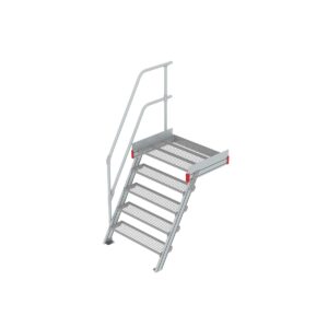 Euroline Podesttreppe 60 Grad, 1000 mm Stufenbreite 1 Treppen-/Podestgeländer, Stufenausführung Stahl - Gitterrost 5 Stufen