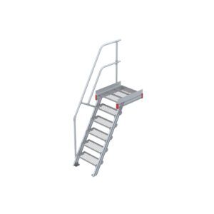 Euroline Podesttreppe 60 Grad, 600 mm Stufenbreite 1 Treppen-/Podestgeländer, Stufenausführung Stahl - Gitterrost 6 Stufen