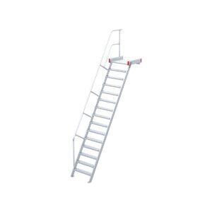Euroline Podesttreppe 60 Grad, 800 mm Stufenbreite, 1 Treppen-/Podestgeländer, Stufenausführung Alu – gerieft 15 Stufen