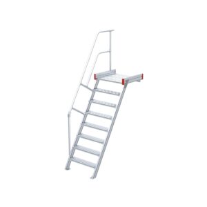 Euroline Podesttreppe 60 Grad, 800 mm Stufenbreite, 1 Treppen-/Podestgeländer, Stufenausführung Alu – gerieft 8 Stufen