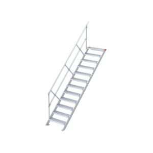 Euroline Treppe 45 Grad, 600 mm Stufenbreite, 1 Handlauf, Stufenausführung Alu – gerieft 12 Stufen