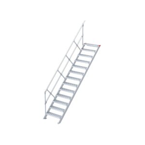 Euroline Treppe 45 Grad, 600 mm Stufenbreite, 1 Handlauf, Stufenausführung Alu – gerieft 13 Stufen