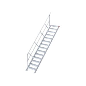 Euroline Treppe 45 Grad, 600 mm Stufenbreite, 1 Handlauf, Stufenausführung Alu – gerieft 14 Stufen