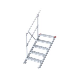 Euroline Treppe 45 Grad, 600 mm Stufenbreite, 1 Handlauf, Stufenausführung Alu – gerieft 5 Stufen