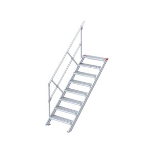 Euroline Treppe 45 Grad, 600 mm Stufenbreite, 1 Handlauf, Stufenausführung Alu – gerieft 8 Stufen