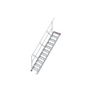 Euroline Treppe 45 Grad, 600 mm Stufenbreite, 1 Handlauf, Stufenausführung Stahl - Gitterrost 11 Stufen