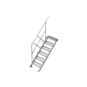 Euroline Treppe 45 Grad, 600 mm Stufenbreite, 1 Handlauf, Stufenausführung Stahl - Gitterrost 6 Stufen
