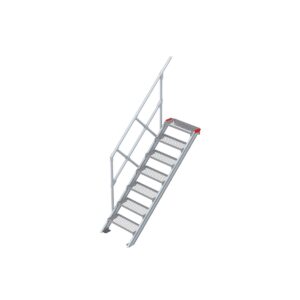 Euroline Treppe 45 Grad, 600 mm Stufenbreite, 1 Handlauf, Stufenausführung Stahl - Gitterrost 7 Stufen