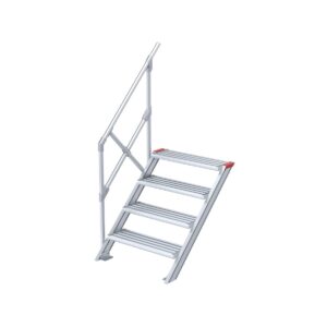 Euroline Treppe 45 Grad, 800 mm Stufenbreite, 1 Handlauf, Stufenausführung Alu – gerieft 4 Stufen