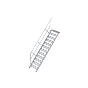 Euroline Treppe 45 Grad, 800 mm Stufenbreite, 1 Handlauf, Stufenausführung Stahl - Gitterrost 12 Stufen