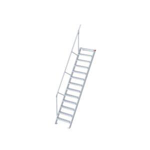 Euroline Treppe 60 Grad, 1000 mm Stufenbreite, 1 Handlauf, Stufenausführung Alu – gerieft 13 Stufen