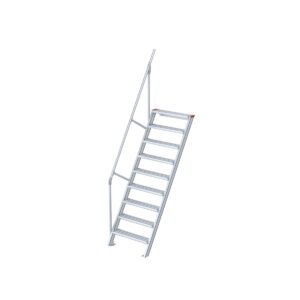 Euroline Treppe 60 Grad, 1000 mm Stufenbreite, 1 Handlauf, Stufenausführung Alu – gerieft 9 Stufen