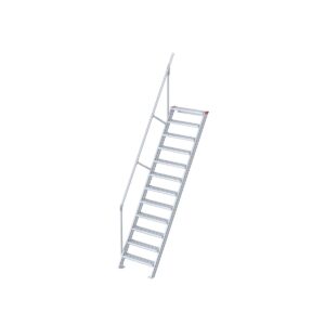 Euroline Treppe 60 Grad, 600 mm Stufenbreite, 1 Handlauf, Stufenausführung Alu - gerieft 12 Stufen