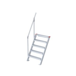 Euroline Treppe 60 Grad, 600 mm Stufenbreite, 1 Handlauf, Stufenausführung Alu - gerieft 5 Stufen