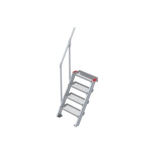 Euroline Treppe 60 Grad, 600 mm Stufenbreite, 1 Handlauf, Stufenausführung Stahl - Gitterrost 4 Stufen