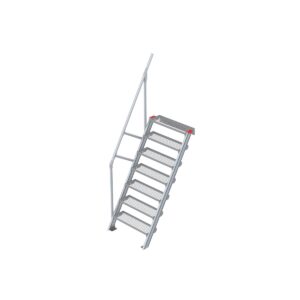 Euroline Treppe 60 Grad, 800 mm Stufenbreite, 1 Handlauf, Stufenausführung Stahl - Gitterrost 7 Stufen