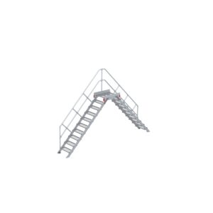 Euroline Überstieg 45 Grad, 600 mm Stufenbreite, 1 Treppen-/Podestgeländer, Stufenausführung Stahl – Gitterrost 10 Stufen