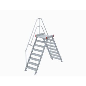 Euroline Überstieg 60 Grad, 1000 mm Stufenbreite, 1 Treppen-/Podestgeländer, Stufenausführung Alu – gerieft 8 Stufen