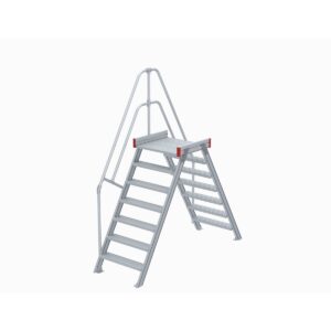 Euroline Überstieg 60 Grad, 600 mm Stufenbreite, 1 Treppen-/Podestgeländer, Stufenausführung Alu – gerieft 7 Stufen
