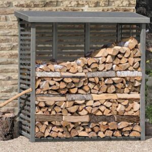 Kaminholzregal FLAMMO L mit Rückwand, grau