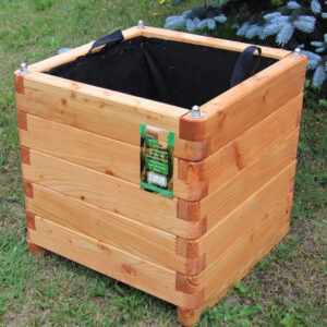 Pflanzkasten 100x100x50 cm aus Lärche geschraubt mit Vlies, gerundeten Ecken und Griffen
