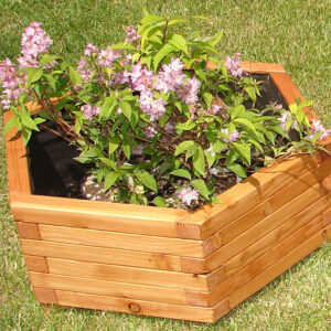 Pflanzkasten sechseckig Ø 80x31cm aus Lärche mit Vlies und Griffen