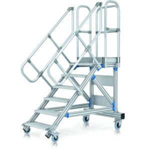 ZARGES Plattformtreppe fahrbar 45° 16 Stufen, 600 mm breit, Höhe 3,65 m