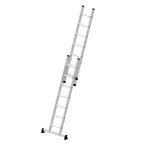 Günzburger Steigtechnik Stufen-Schiebeleiter 2-teilig mit nivello®-Traverse 2x7 Stufen