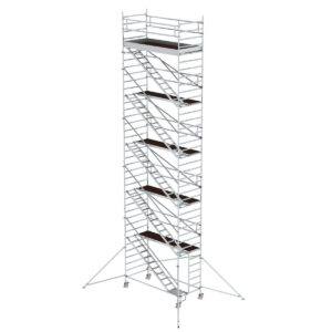 Günzburger Steigtechnik Rollgerüst 1,35 x 3,0 m mit Schrägaufstiegen & Ausleger Plattformhöhe 10,35 m