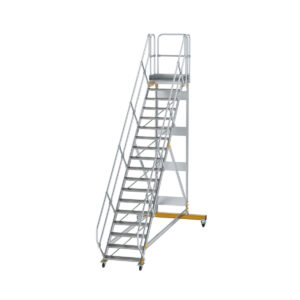Günzburger Steigtechnik Plattformtreppe 45° fahrbar Stufenbreite 800 mm 18 Stufen Aluminium geriffelt